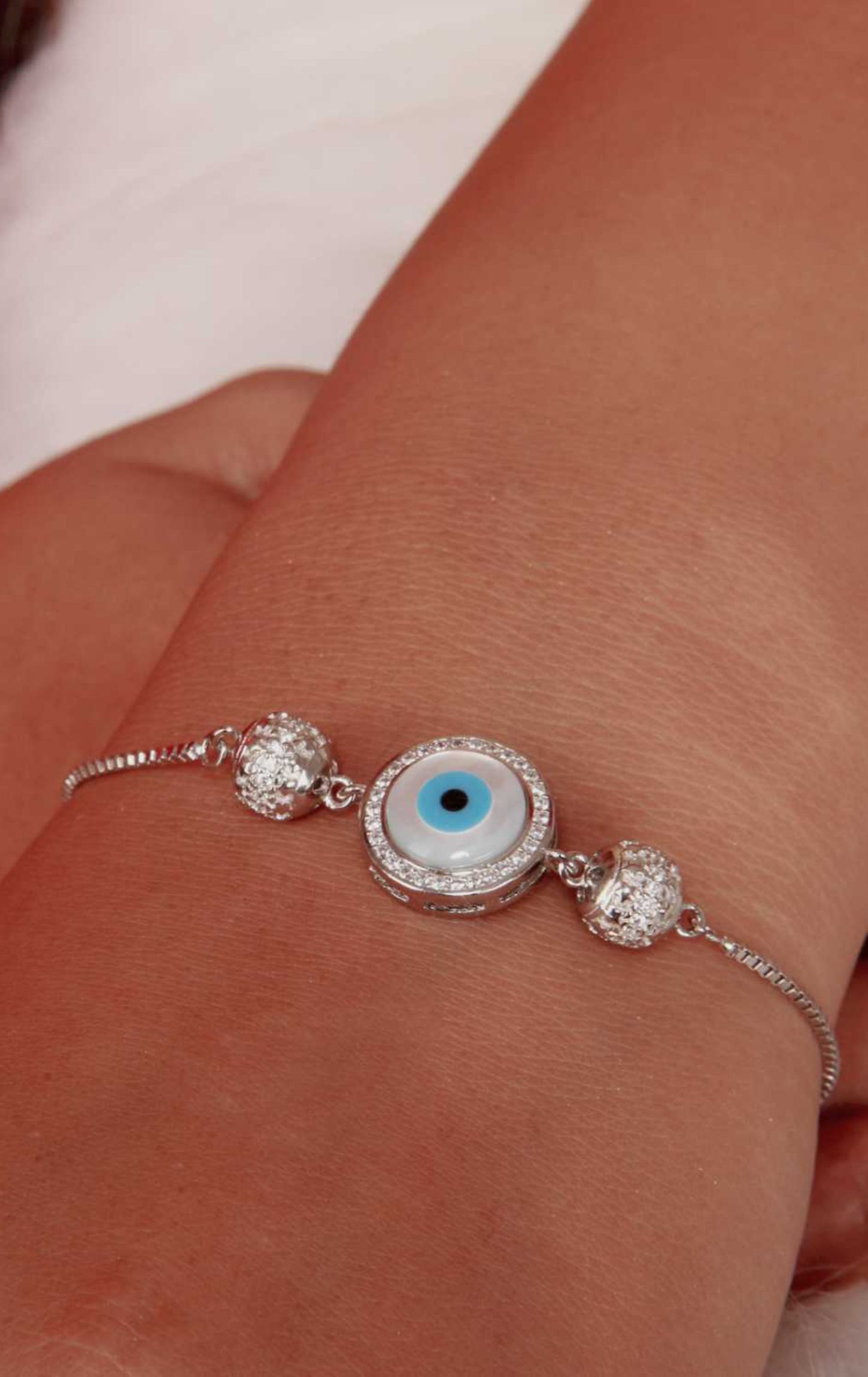 Orb Enclosed Evil-Eye Bracelet Silver