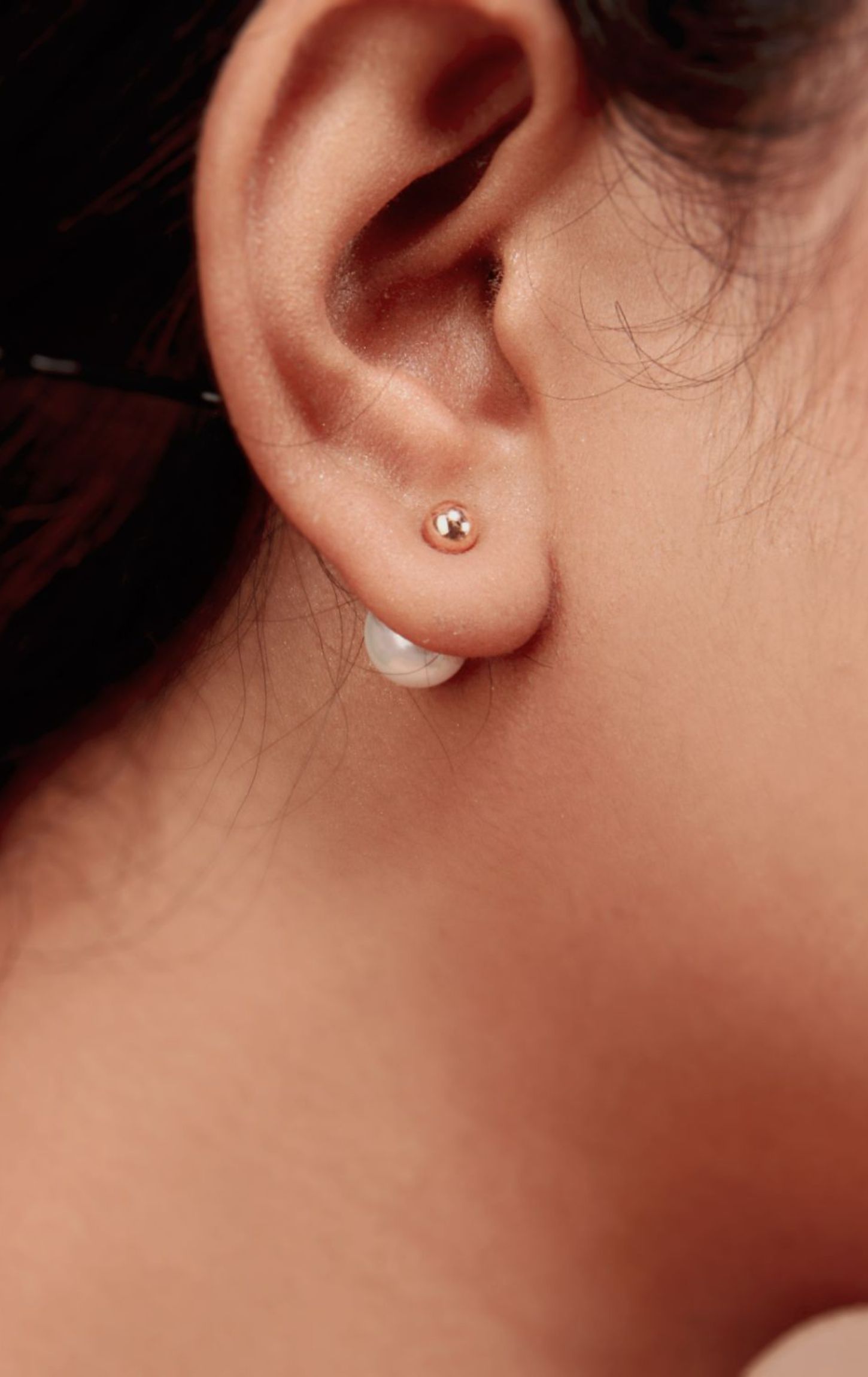 Hanging Pearl Semi Hooping Earring Rose Gold