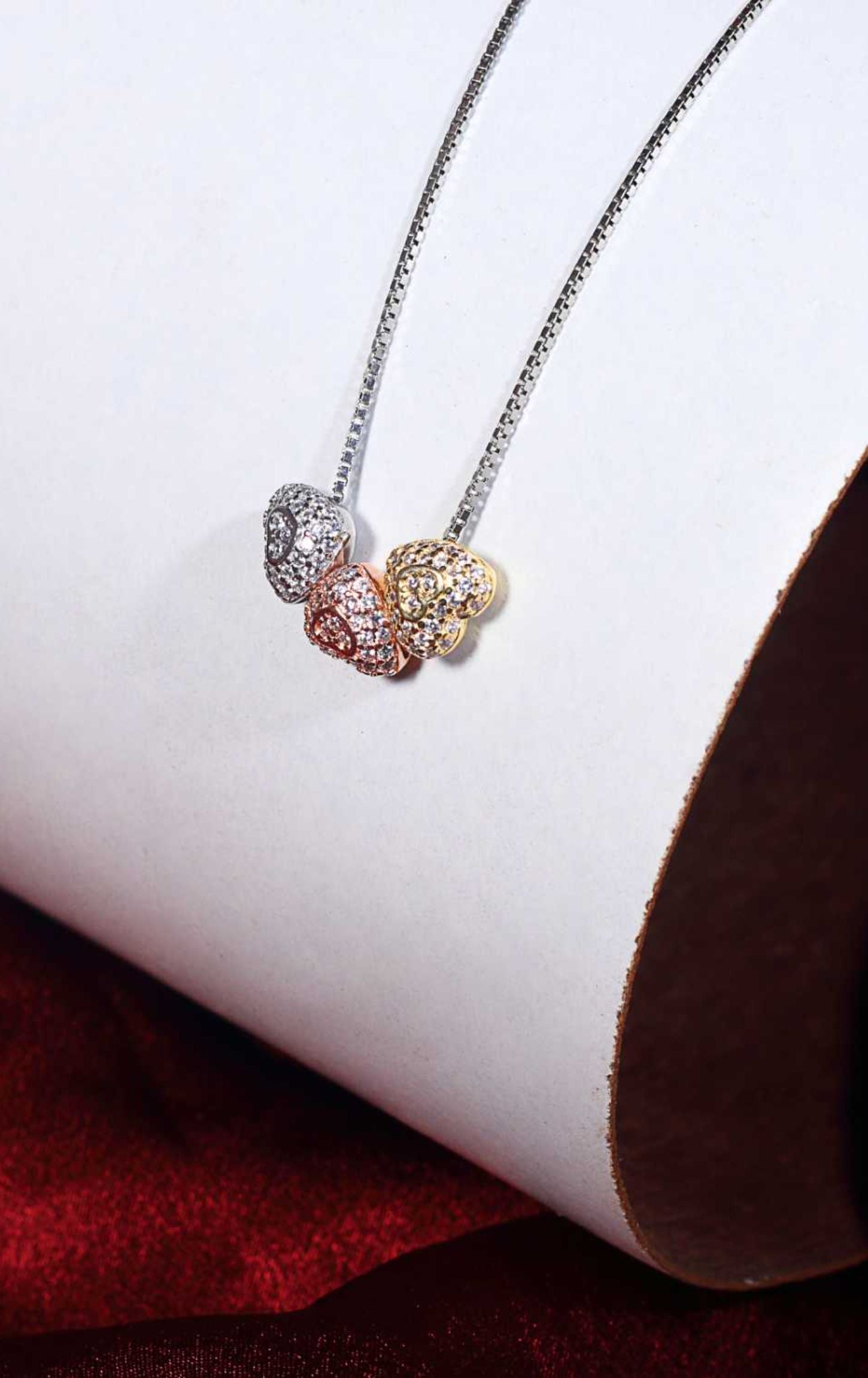 Tri-Colour Beaded Heart Pendant Silver