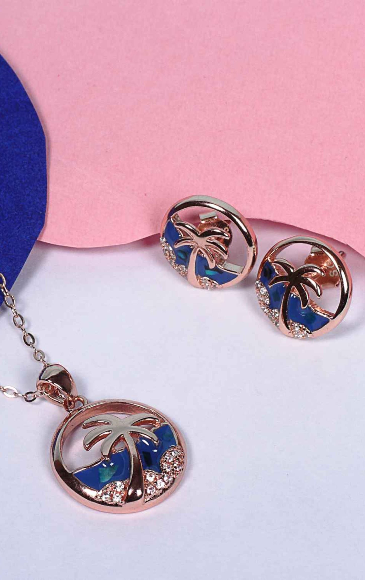 Rose Gold Beachy Ocean Pendent Set