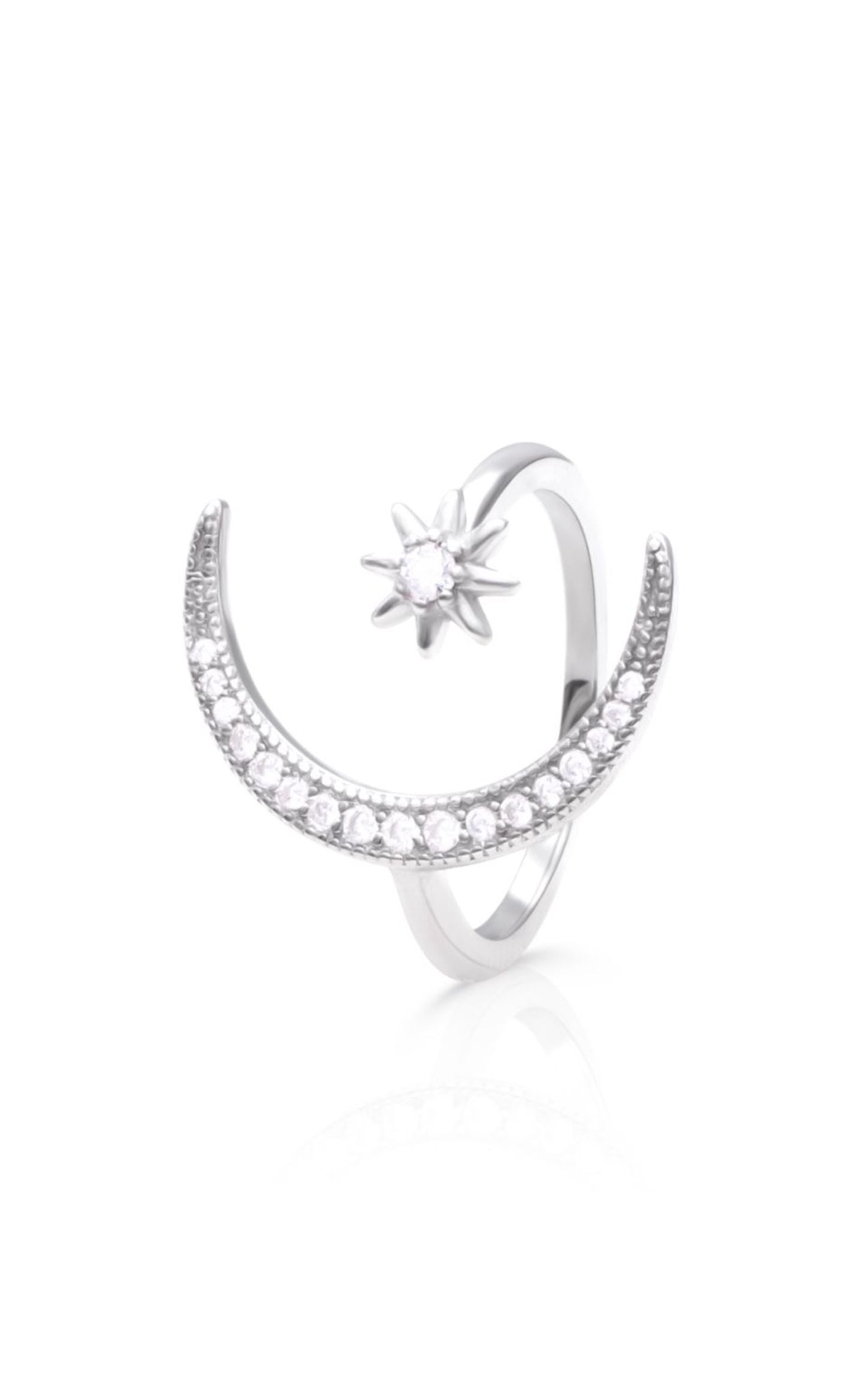 925 Sterling Silver Moon And Star Ring Embedded With Zircon