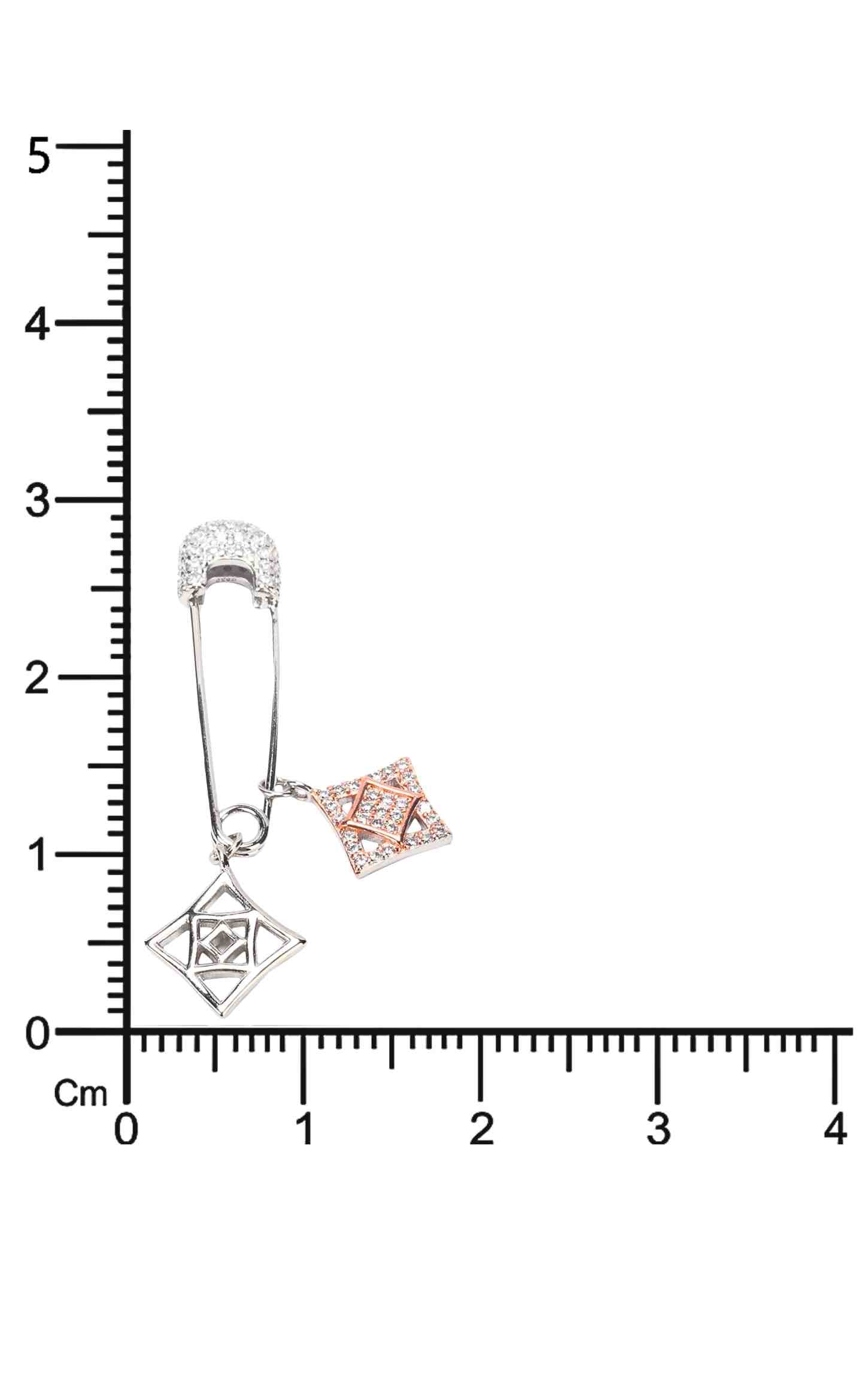 Zircon Safety-Pin Earring With Square Chams Silver