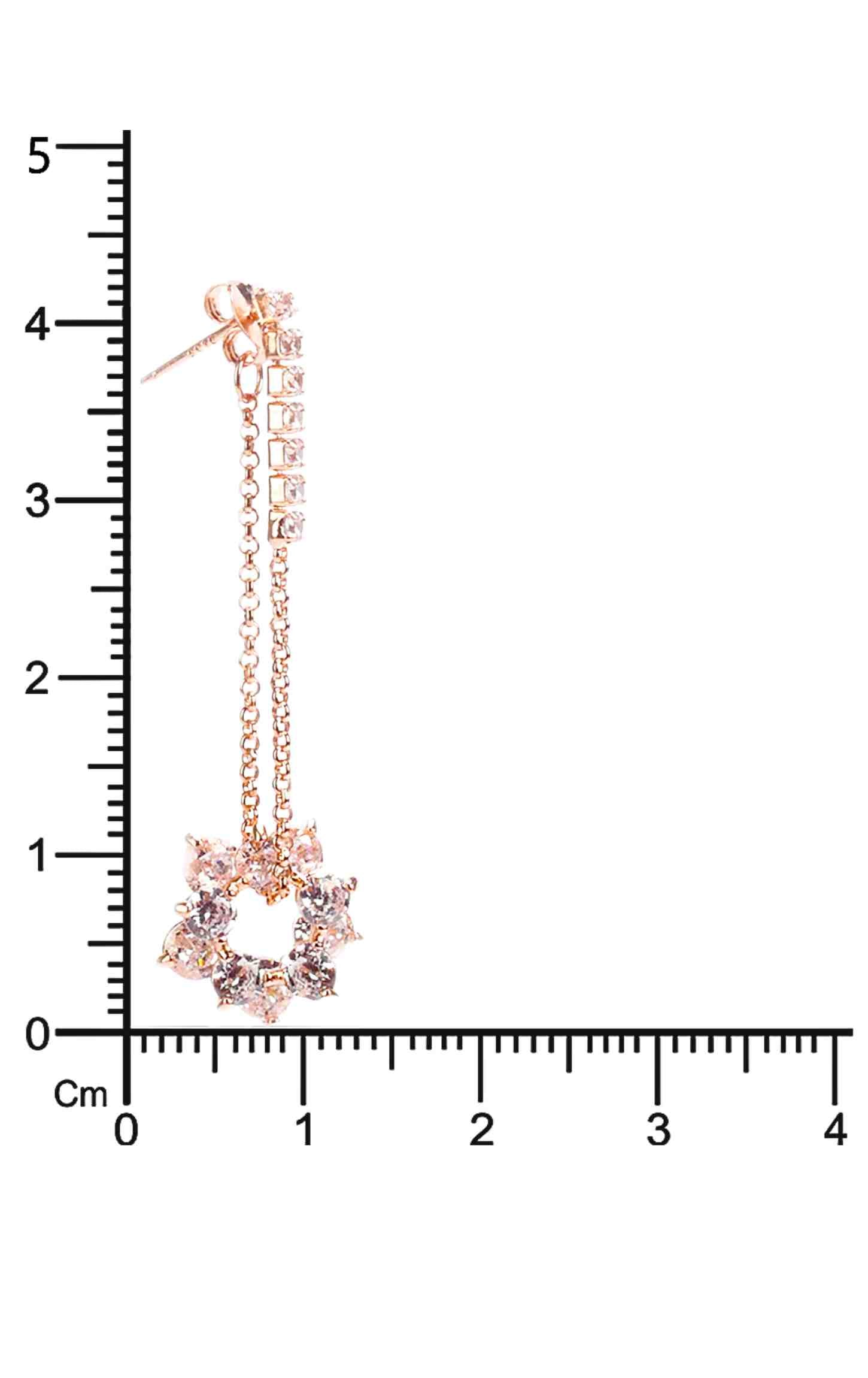 Rose Gold Earring With White Zircon Flower Tied With Chain