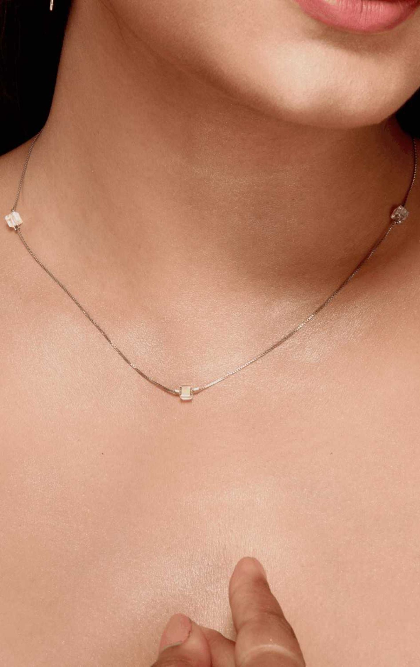 Multi Colour Swarovski Cubes Crystal Charm Chain Silver