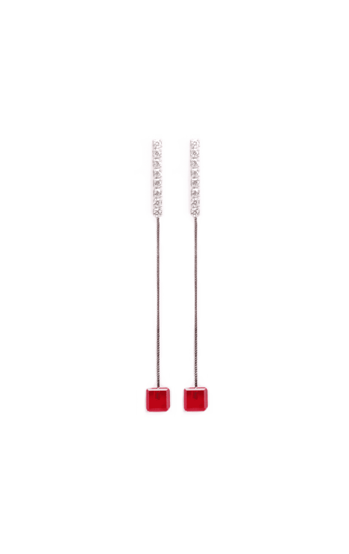 Dropping Red Cube Earring Silver