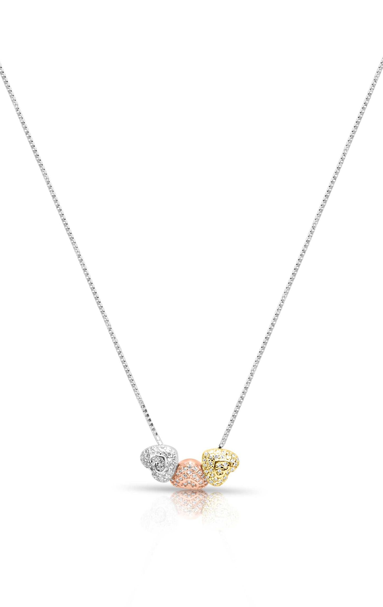 Tri-Colour Beaded Heart Pendant Silver