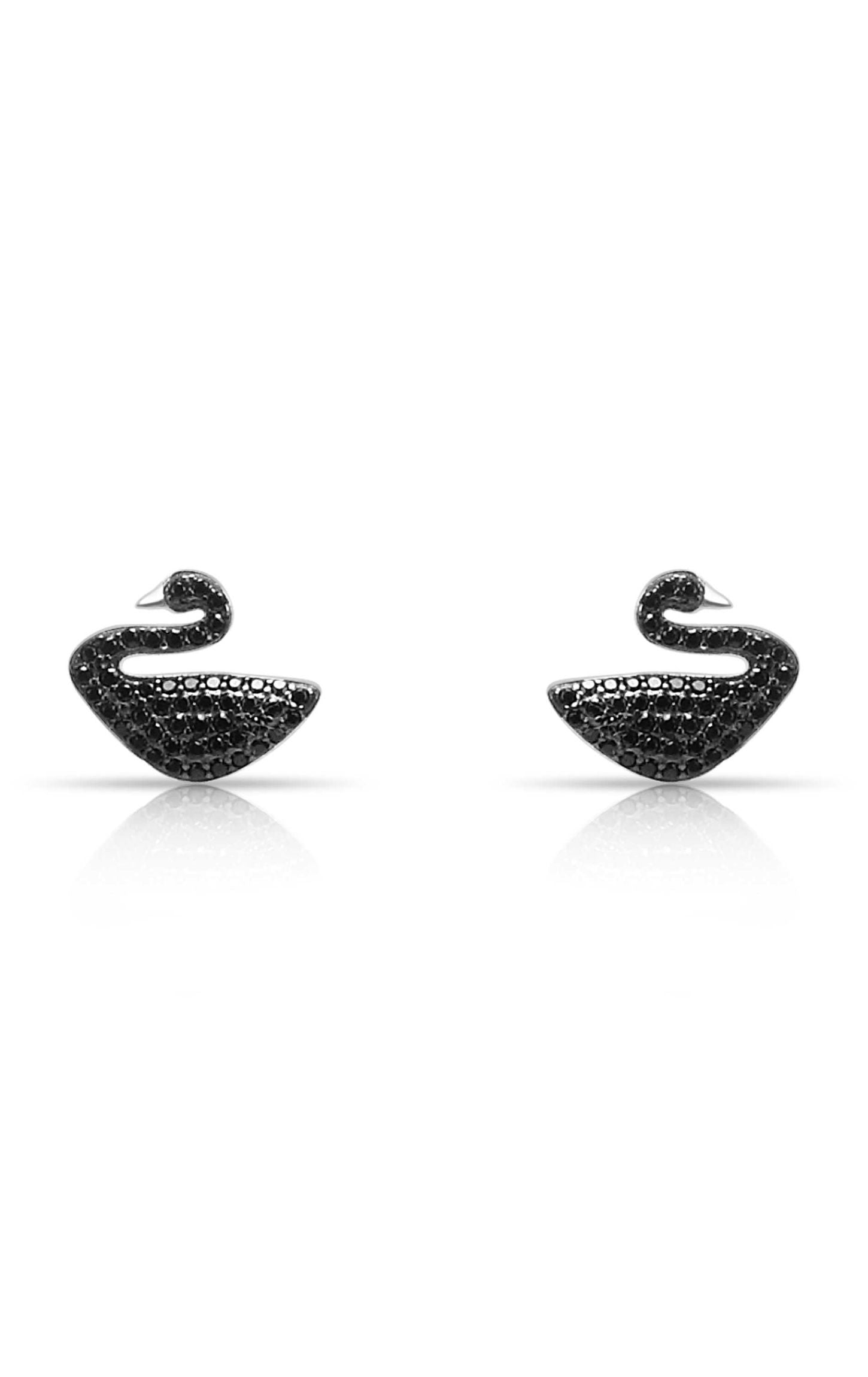 Solemn Black Swan Pendant Set Silver