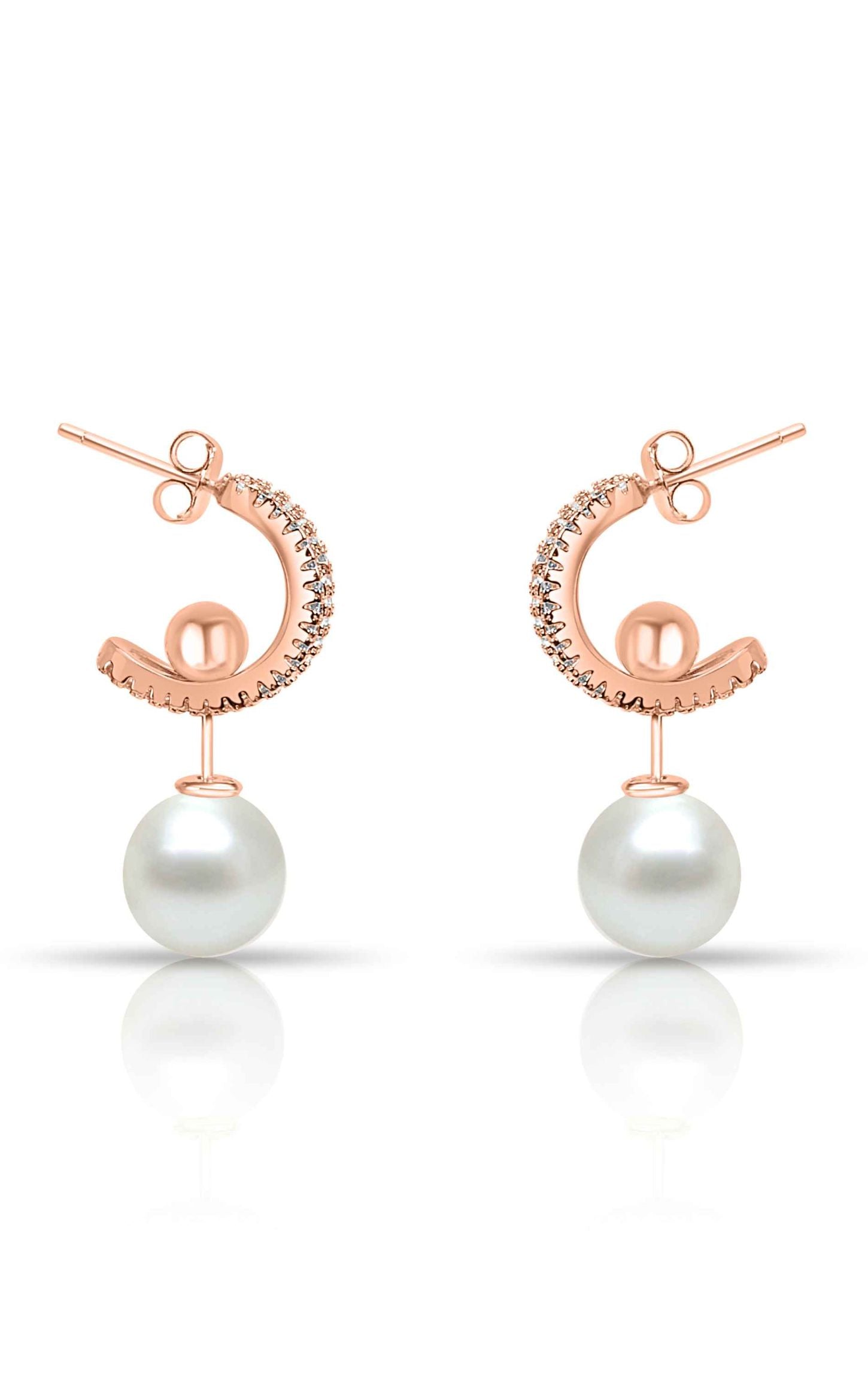 Hanging Pearl Semi Hooping Earring Rose Gold