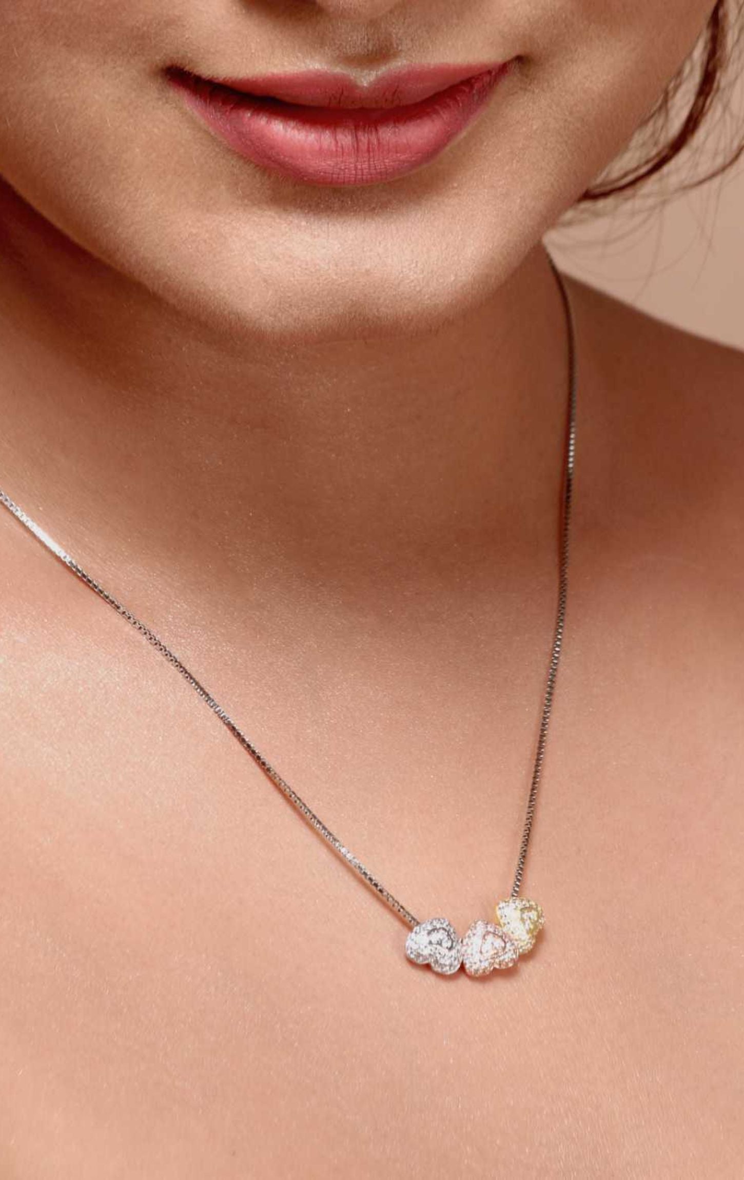 Tri-Colour Beaded Heart Pendant Silver