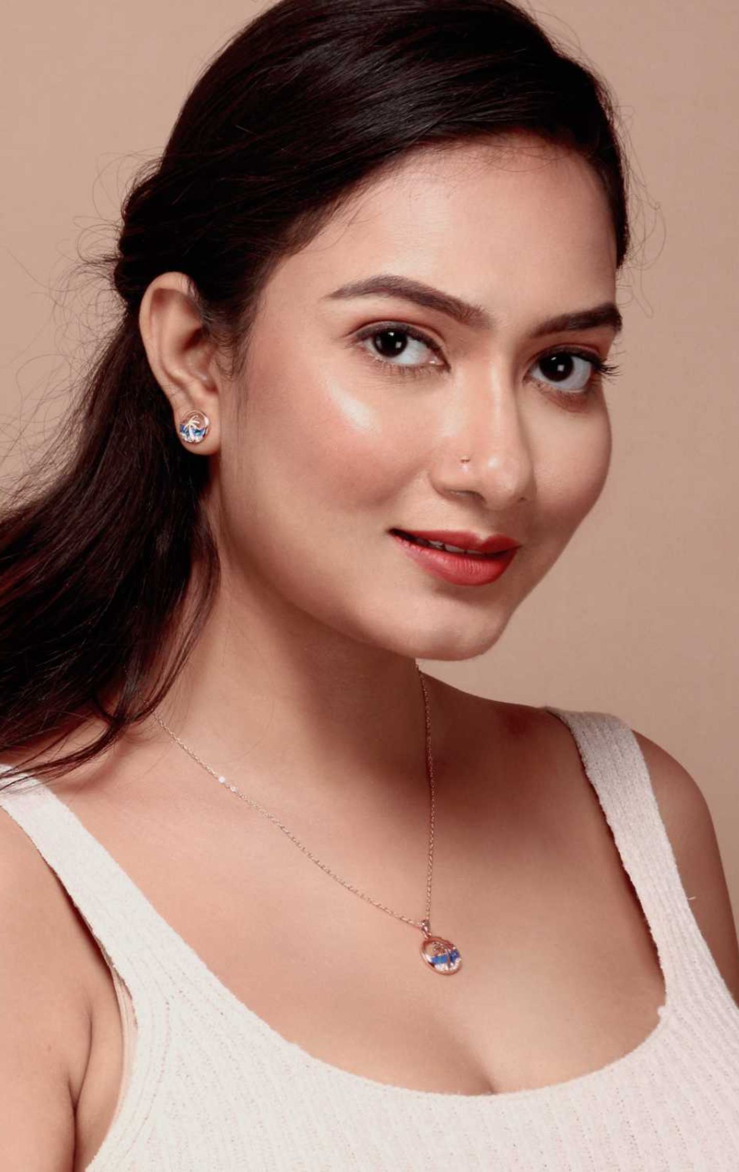 Rose Gold Beachy Ocean Pendent Set