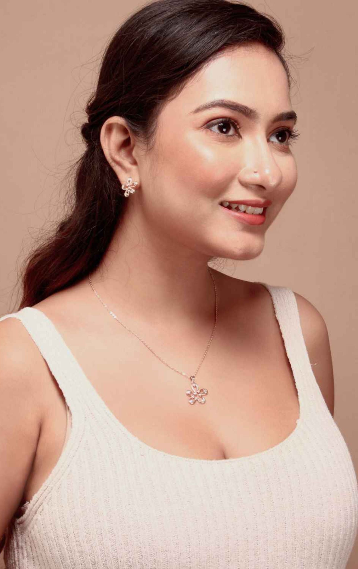 Rose Gold Artistic Flower Pendent Set