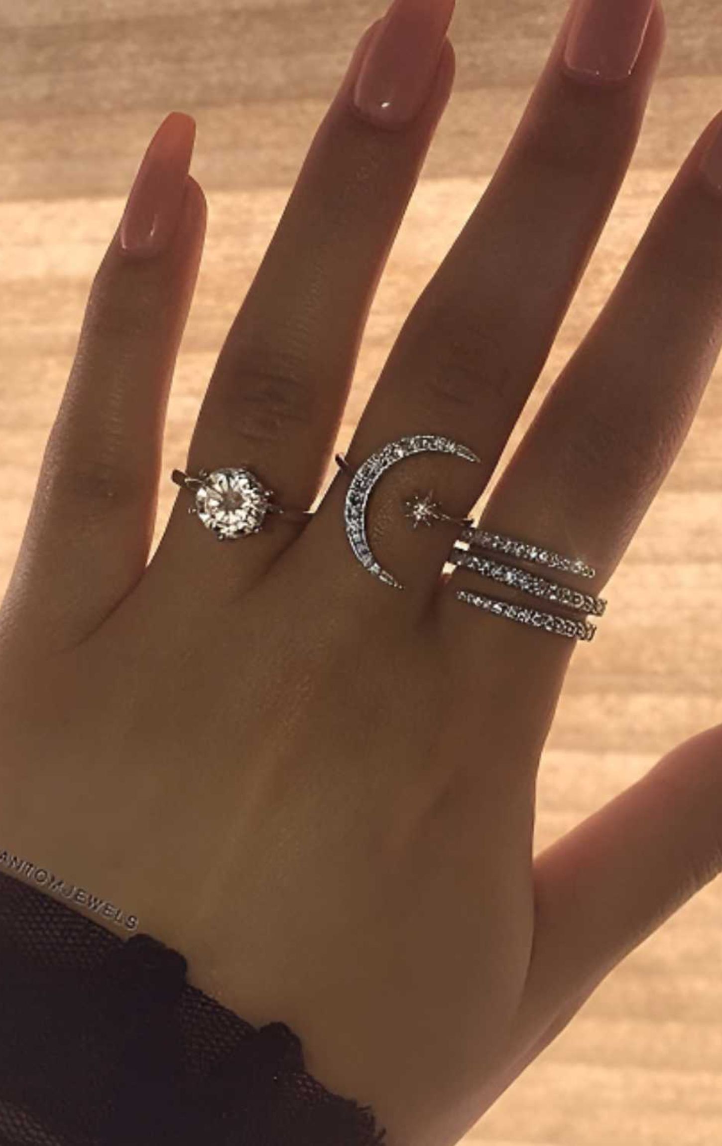 925 Sterling Silver Moon And Star Ring Embedded With Zircon