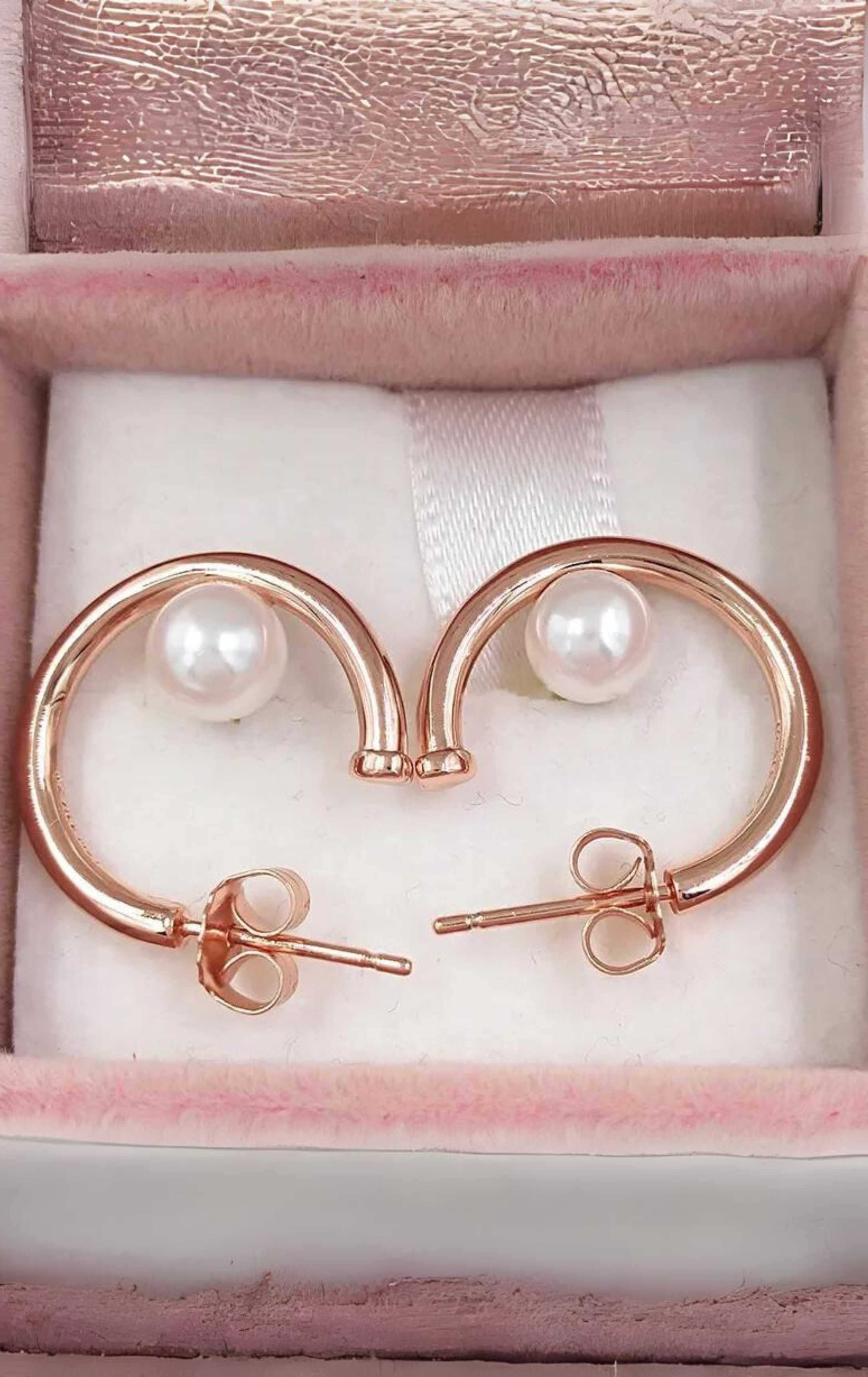 925 Sterling Silver C Hoop Pearl Earrings