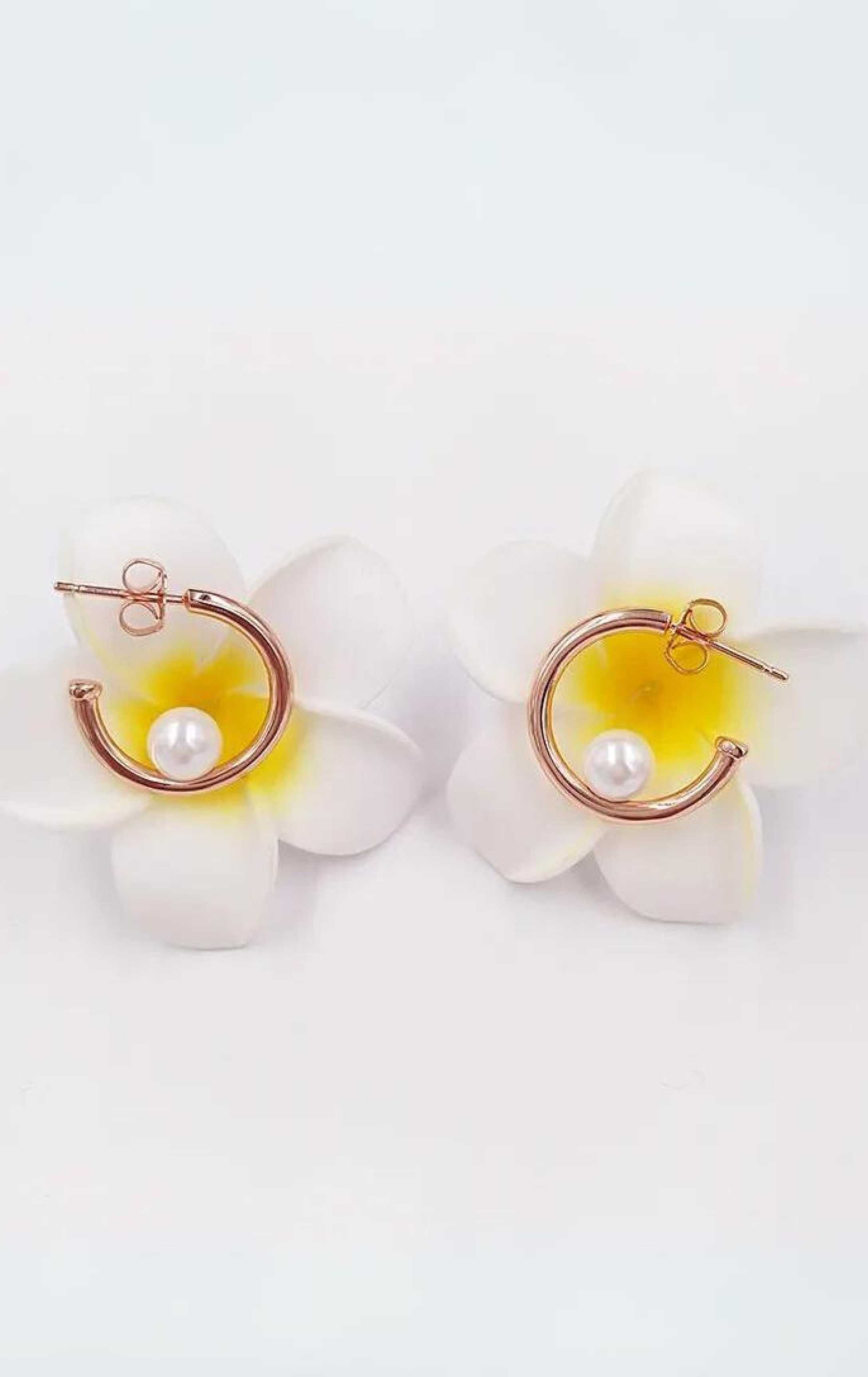 925 Sterling Silver C Hoop Pearl Earrings