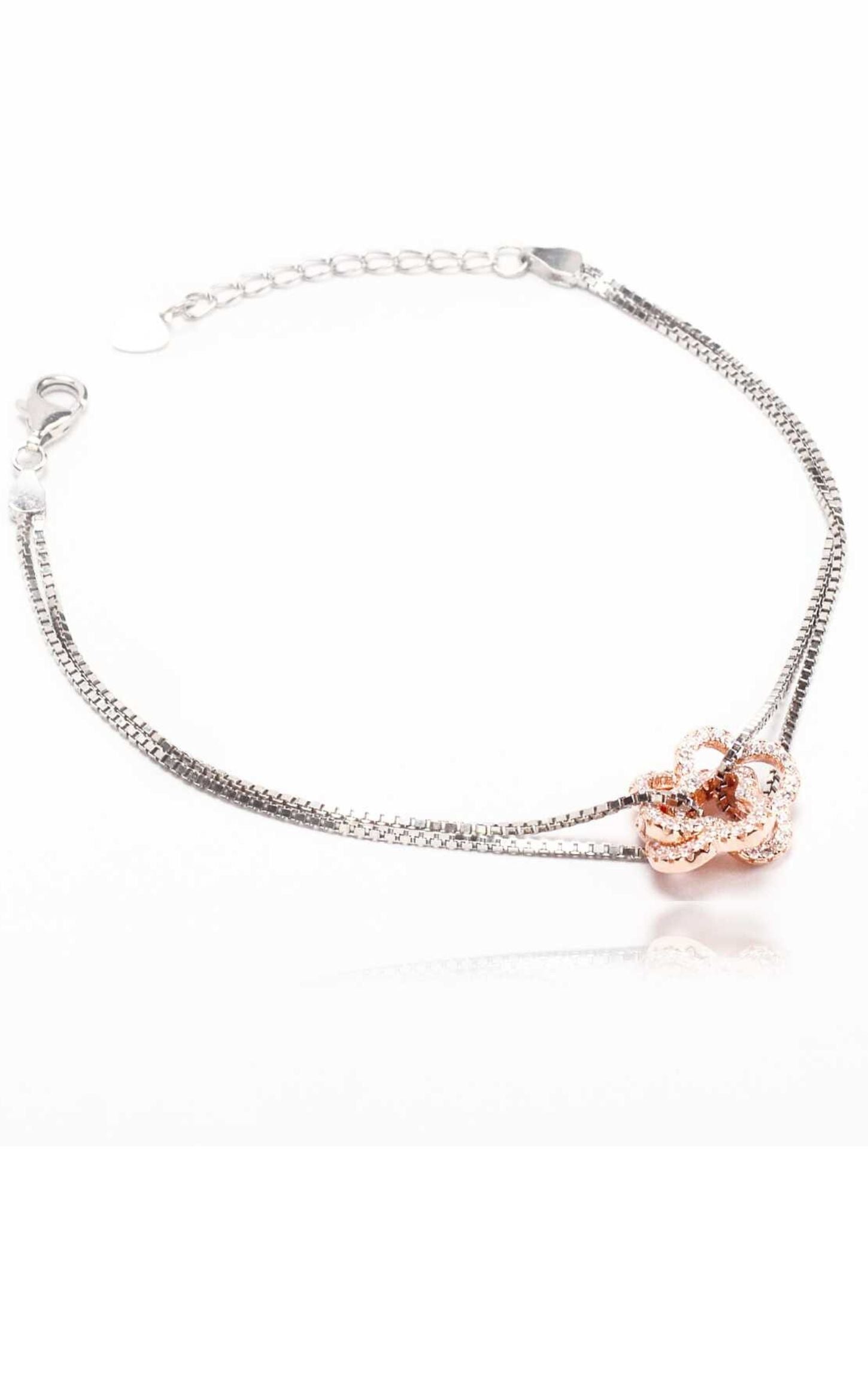 Flower Intermingled Dual Chain Bracelet Silver