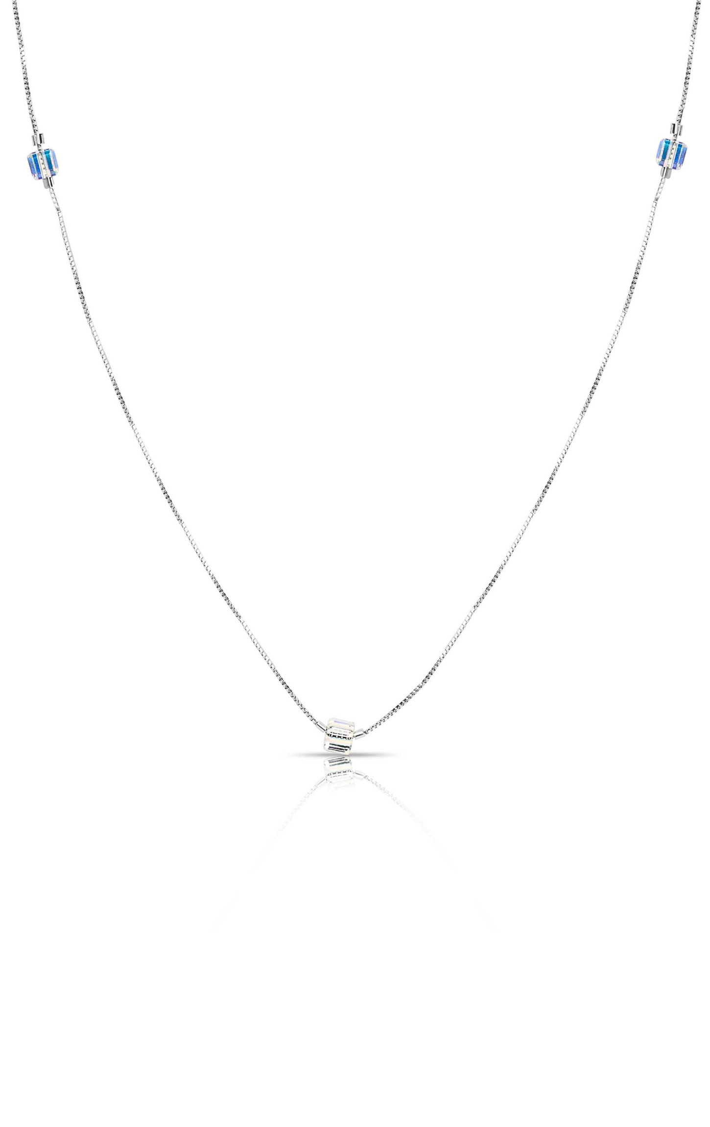 Multi Colour Swarovski Cubes Crystal Charm Chain Silver