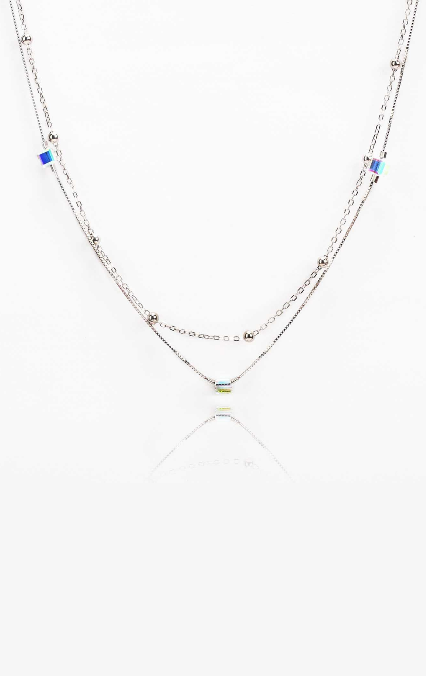 Silver Beaded Dual Chain Necklace