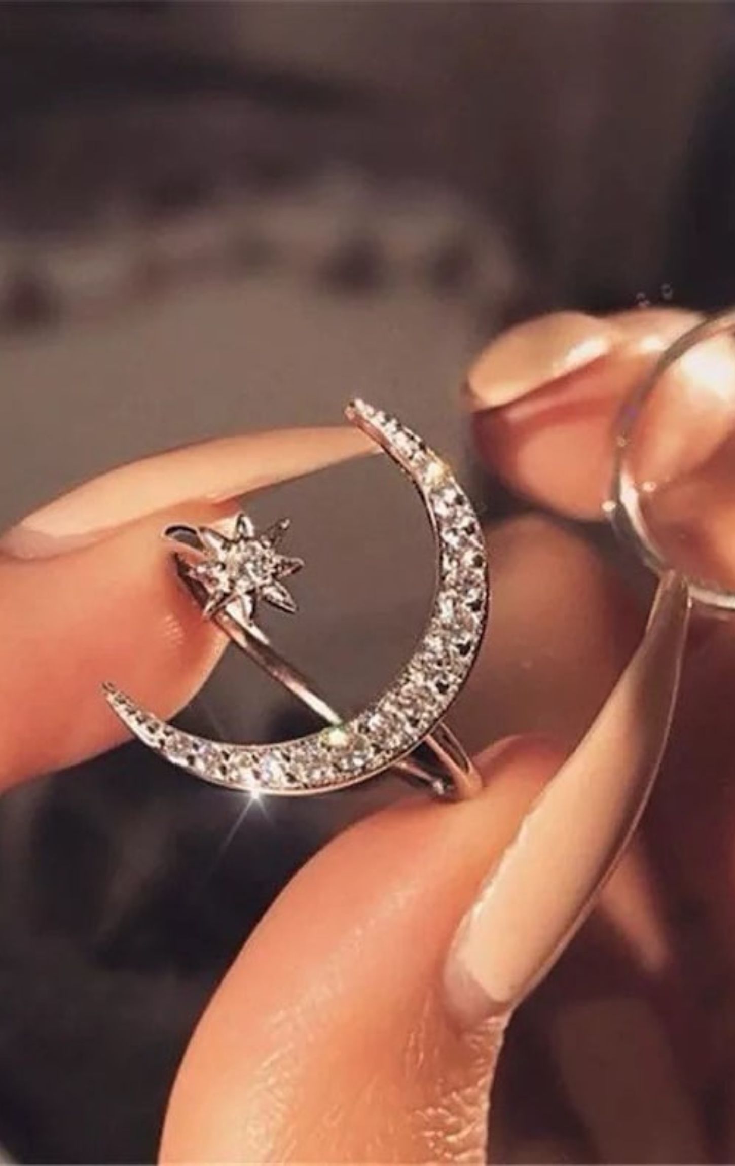 925 Sterling Silver Moon And Star Ring Embedded With Zircon