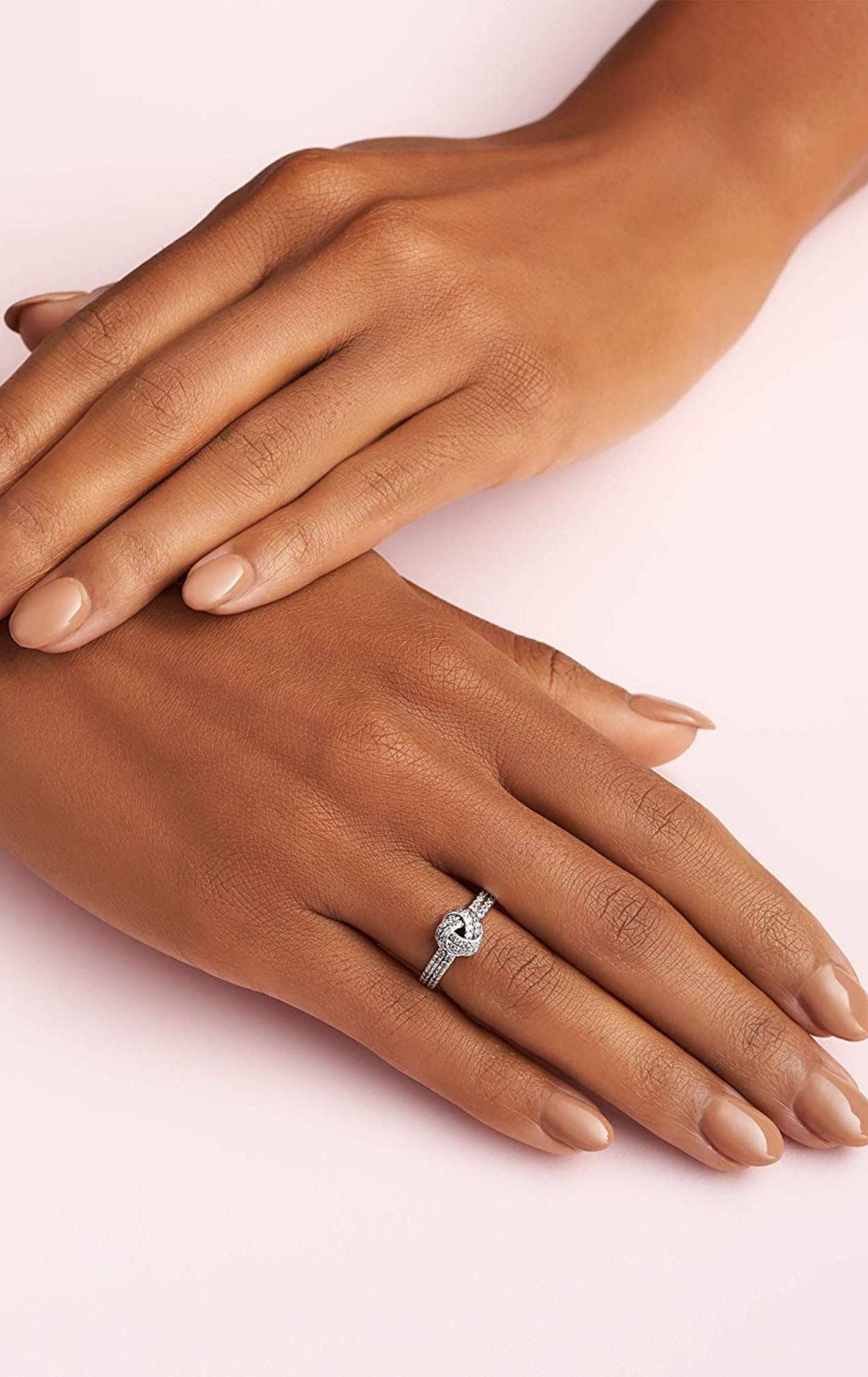 925 Sterling Silver Zircon Embedded Knot Ring