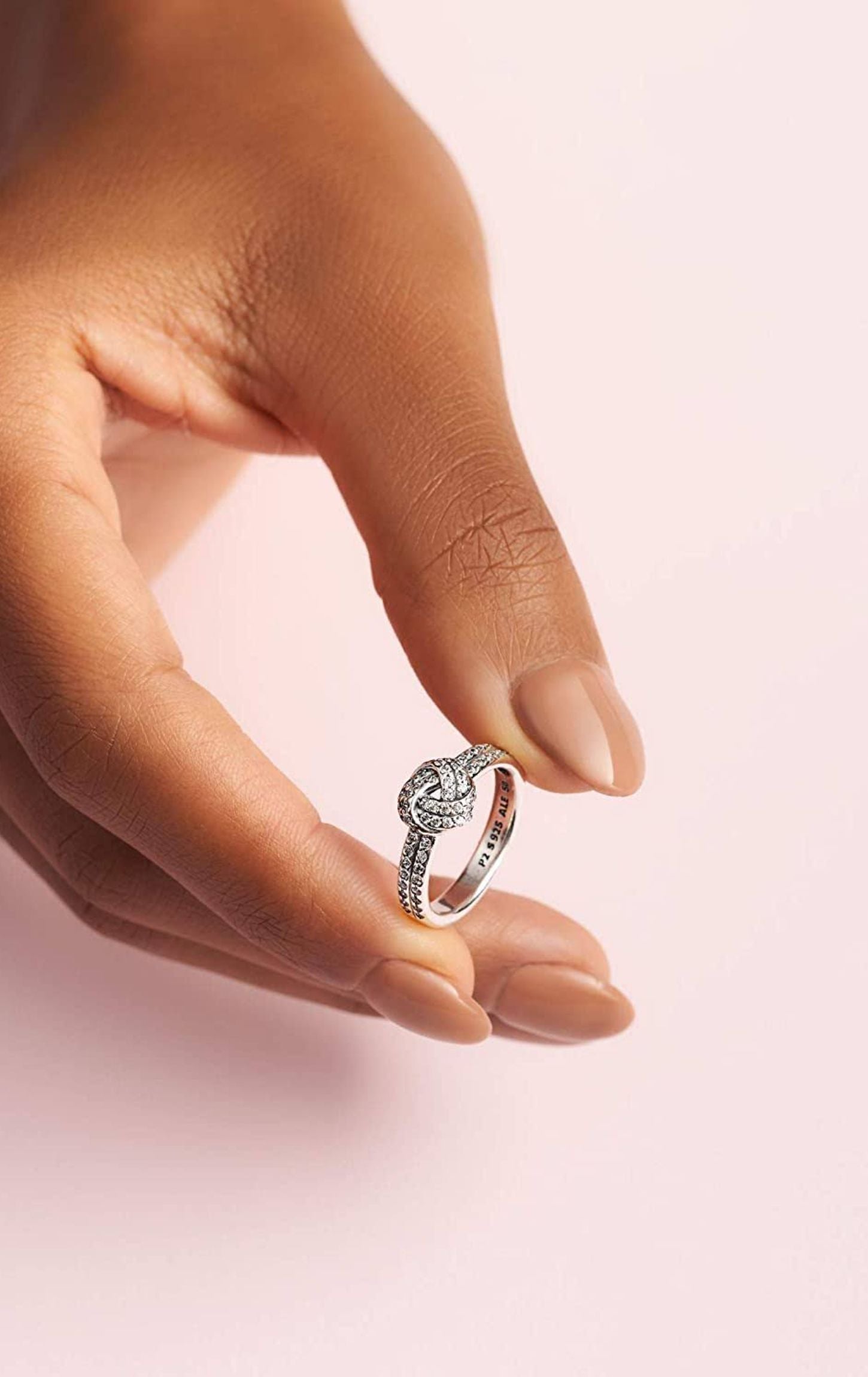 925 Sterling Silver Zircon Embedded Knot Ring