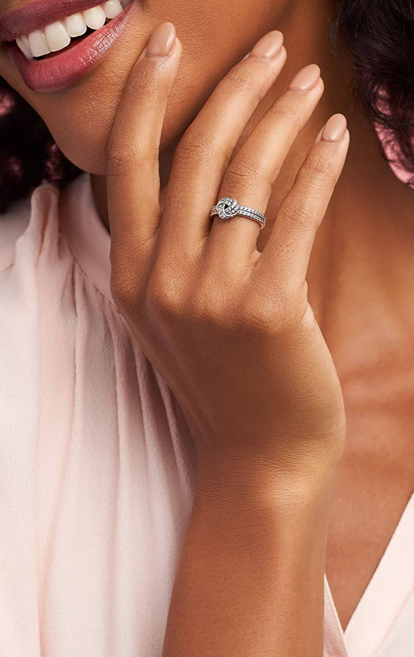 925 Sterling Silver Zircon Embedded Knot Ring