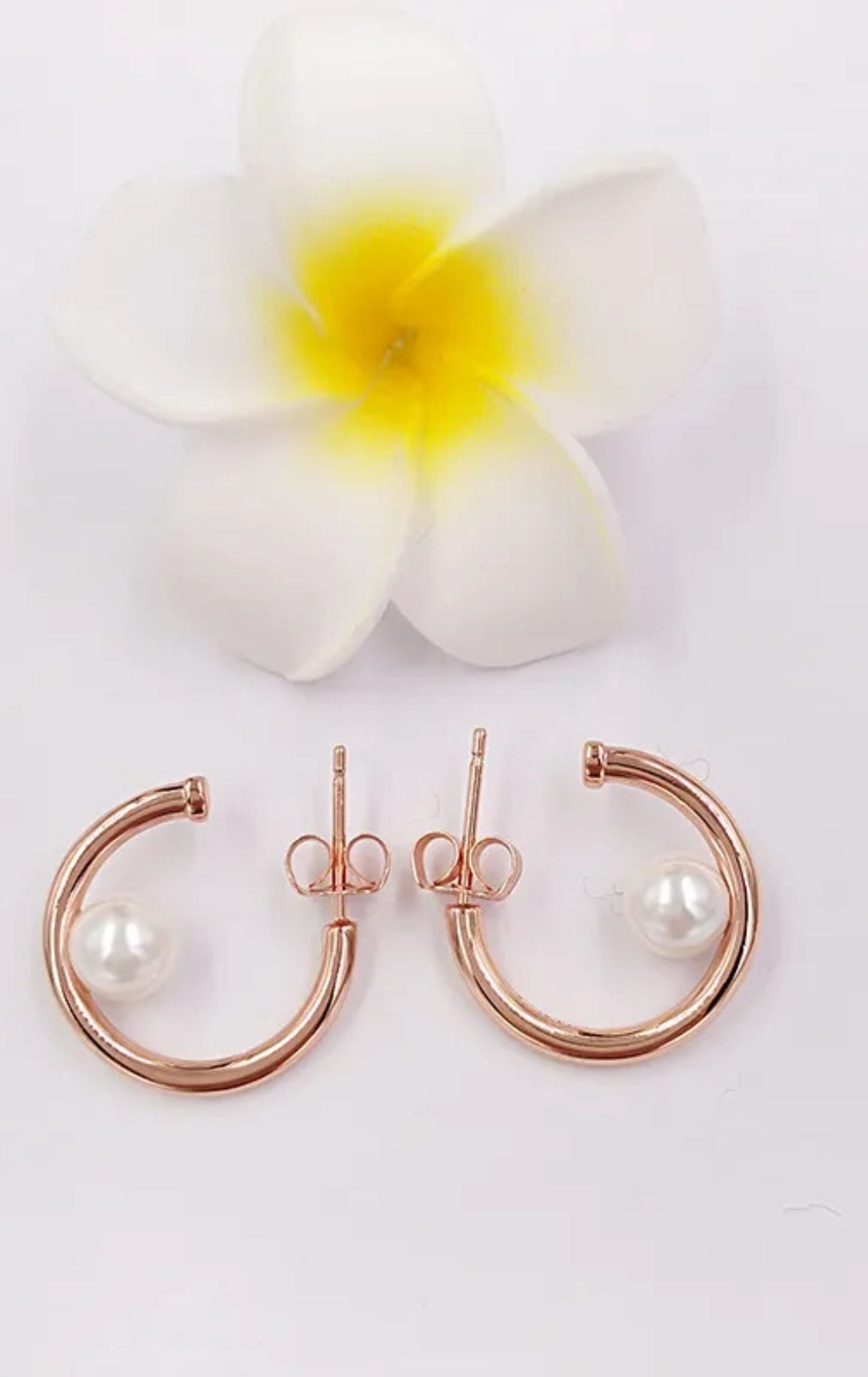 925 Sterling Silver C Hoop Pearl Earrings